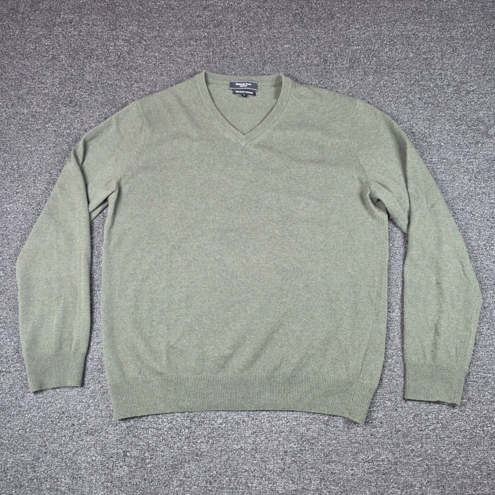 Mantovani Studio V-Neck Sweater Olive Green Mens Large Italian Cashmere Luxury